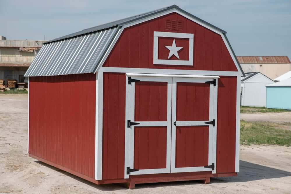 - Red Lofted Barn with Metal Roof, a spacious and attractive storage solution featuring a lofted design and durable metal roof.