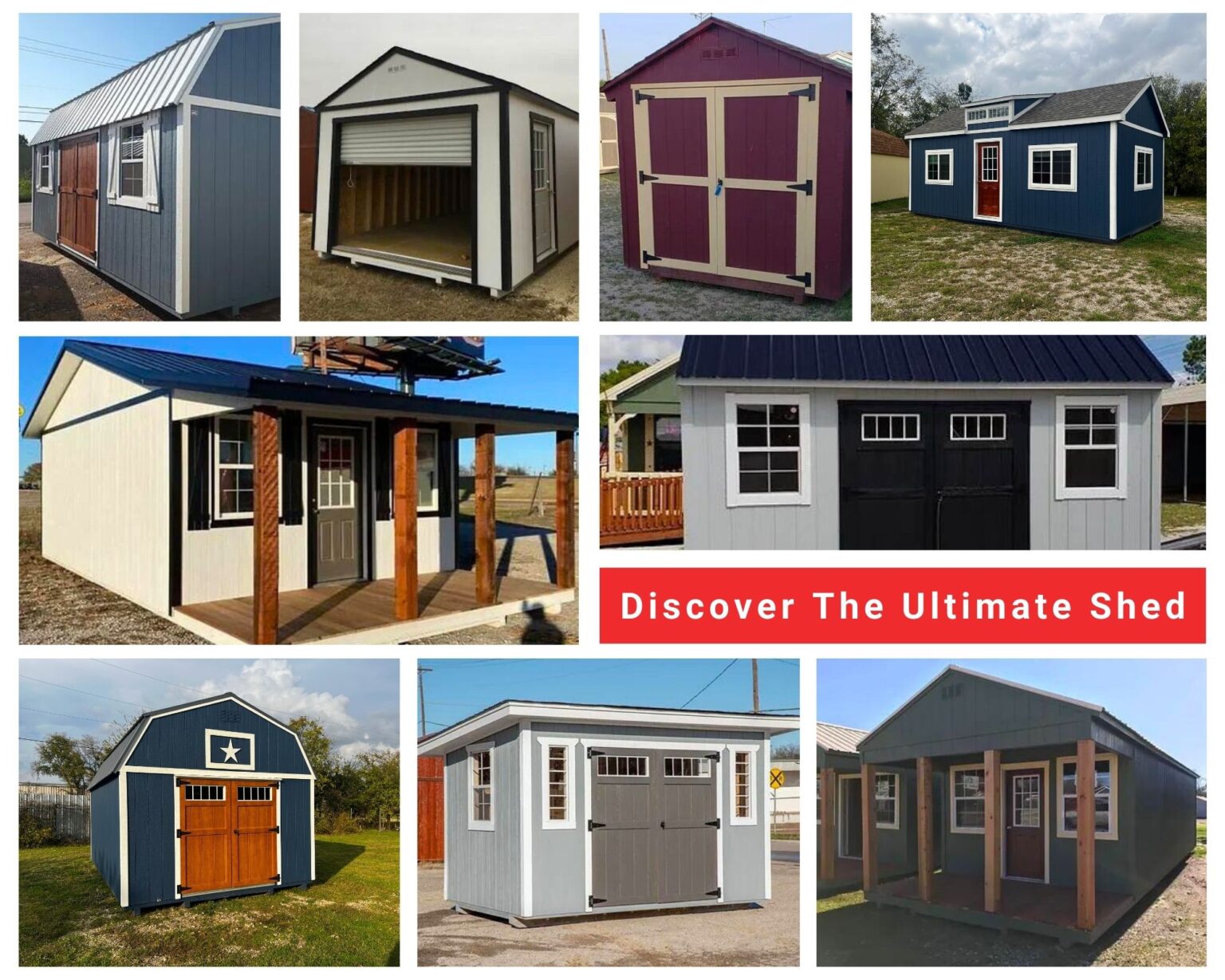 - Discover the ultimate shed: collage of sheds in different colors, shapes, and sizes