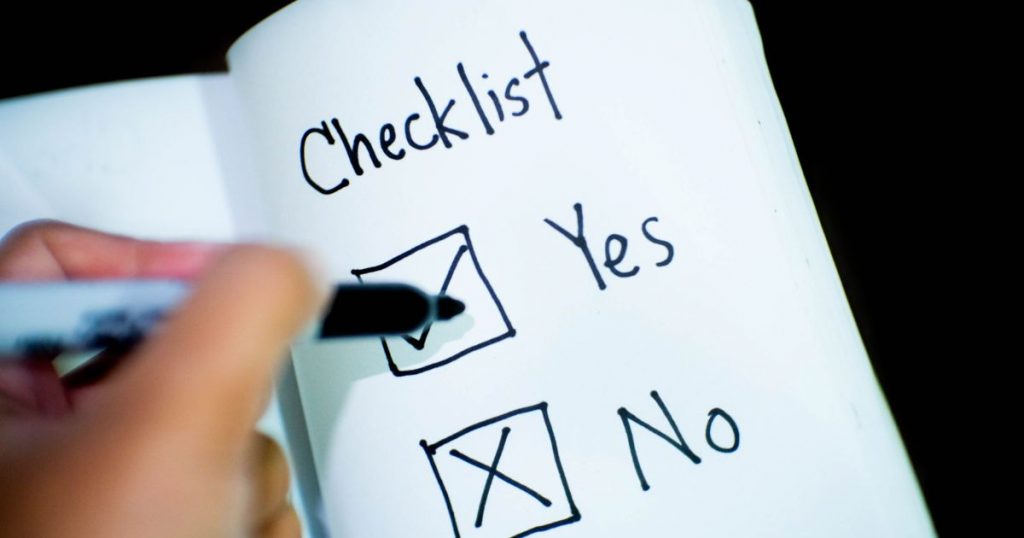 - checklist with yes and no