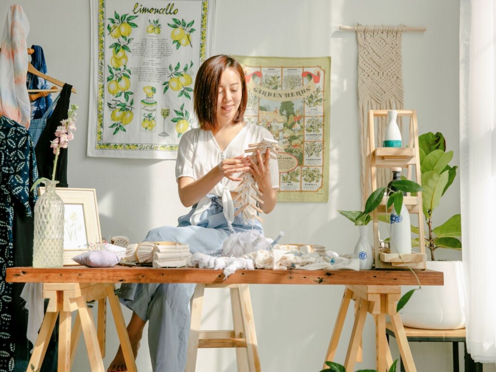 woman crafting in her shed