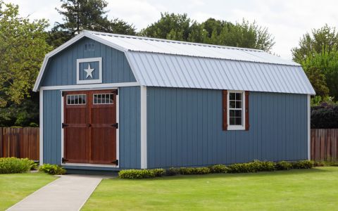 blue lofted barn tiny home shell
