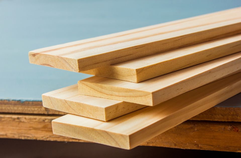 stack of pine wood planks 