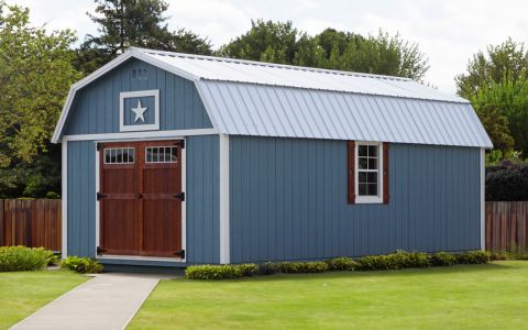 blue grey lofted barn shed