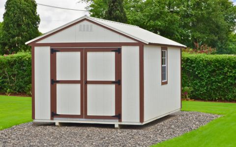 utility shed in beige shows the versatility of paint colors for sheds
