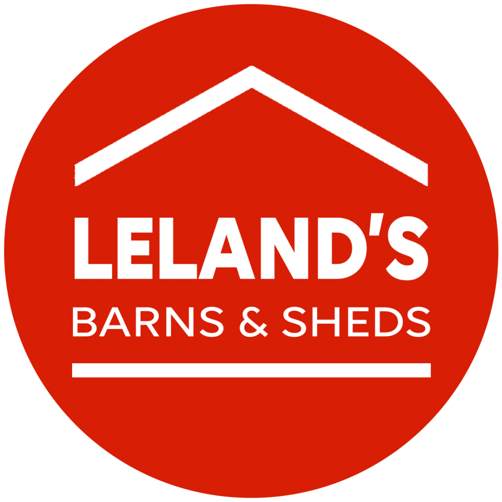 Leland's Sheds round logo - deep red