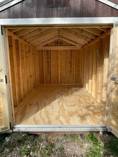 Explore the interior of a high-quality 8x12 Utility Shed, available for purchase near me.
