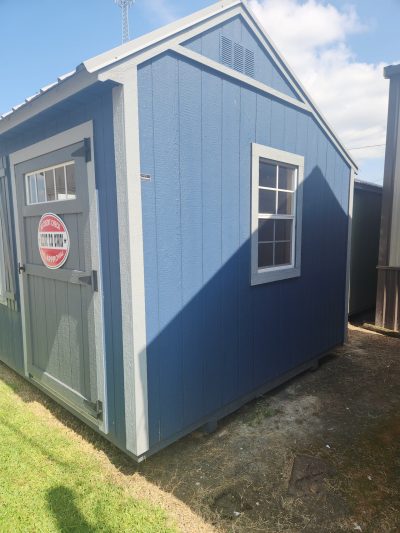 A 10x12 Garden Shed store near me with a blue roof.