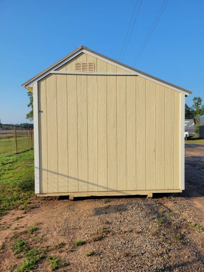 A 10x16 Garden Shed sitting on a dirt road, available for sheds sale near me.
