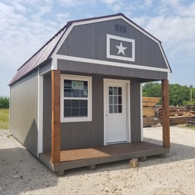 A 12x24 Lofted Barn with a star on the roof is available for sale.