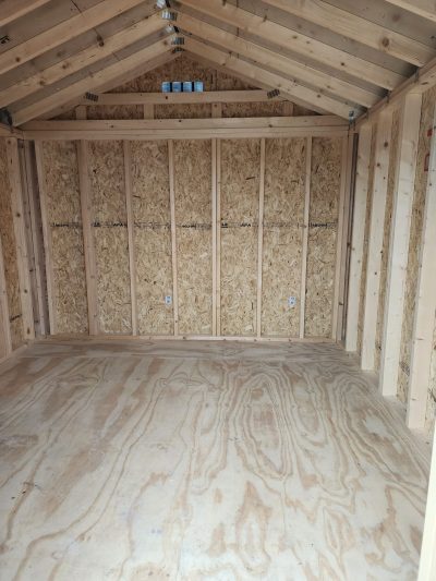 A 10x10 Utility Shed with wood flooring.