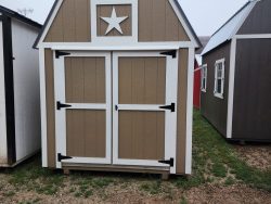 For sale, an 8x12 Lofted Barn shed featuring a star motif.