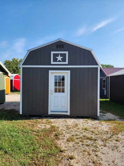 A 14x16 Lofted Barn with a star on it, available for sale.
