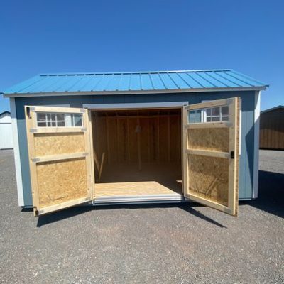 A 10x16 Garden Shed with a door open is available for sale at a shed store near me.