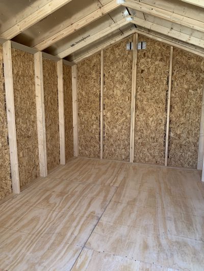 For sale - an 8x12 Basic Shed with wood flooring and plywood walls.