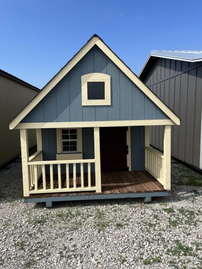 A 8x12 Hideout Playhouse Shed with a porch available at sheds sale near me.