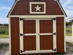 A 10x12 Lofted Barn Shed for sale with a star on it.