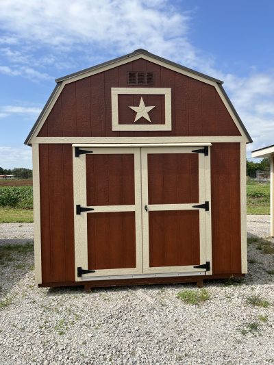 A 10x12 Lofted Barn Shed for sale with a star on it.