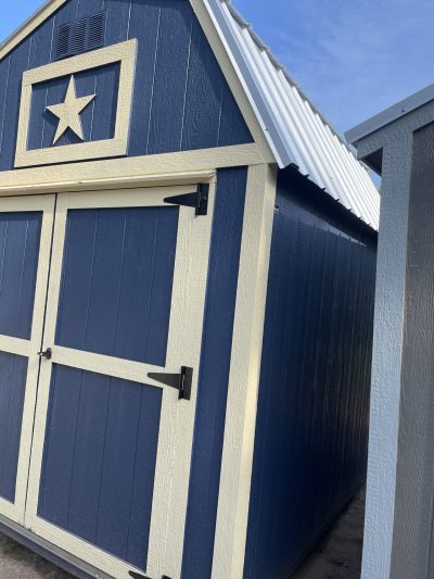 An 8x10 Lofted Barn with a star on it, available for sale near me.