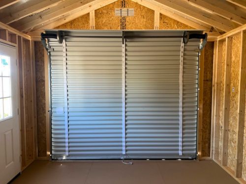 garage shed interior with rollup door